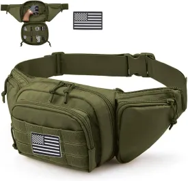 Tactical Fanny Pack Gun Holster Concealed Carry Pistol Military Tactical Waist Bag Waterproof Molle EDC Pouch with USA Flag Patch