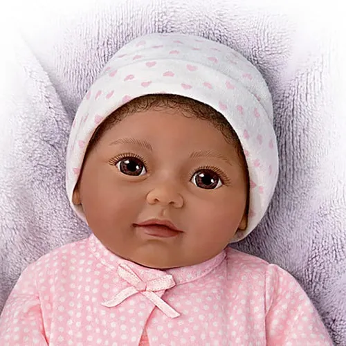 The Ashton-Drake Galleries Little Kiara Lifelike Realistic African American Black Baby Girl Doll with Hand Rooted Hair Fully Poseable Cuddly Bean Bag Body and Soft RealTouch® Vinyl Skin 10"-Inches
