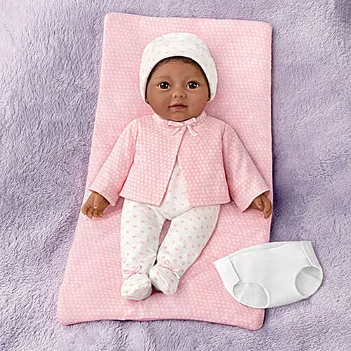 The Ashton-Drake Galleries Little Kiara Lifelike Realistic African American Black Baby Girl Doll with Hand Rooted Hair Fully Poseable Cuddly Bean Bag Body and Soft RealTouch® Vinyl Skin 10"-Inches