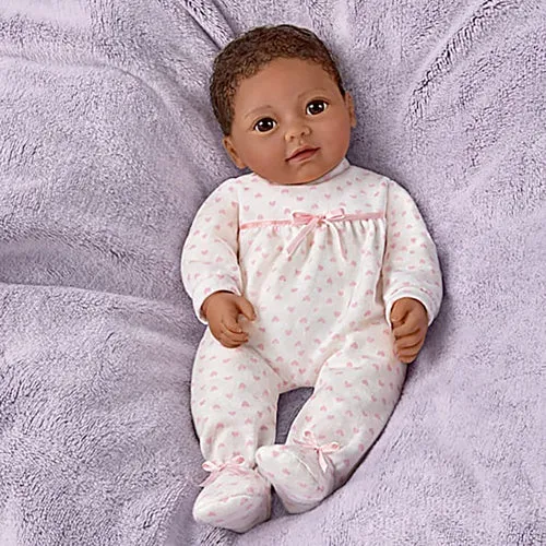 The Ashton-Drake Galleries Little Kiara Lifelike Realistic African American Black Baby Girl Doll with Hand Rooted Hair Fully Poseable Cuddly Bean Bag Body and Soft RealTouch® Vinyl Skin 10"-Inches