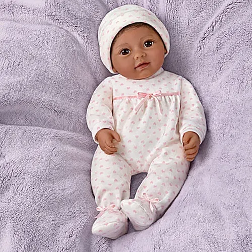 The Ashton-Drake Galleries Little Kiara Lifelike Realistic African American Black Baby Girl Doll with Hand Rooted Hair Fully Poseable Cuddly Bean Bag Body and Soft RealTouch® Vinyl Skin 10"-Inches