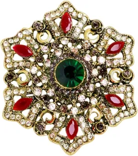 Vintage Rhinestone Snowflake Flower Brooch Pin for Women Girls Fashion Red Green Crystal Baroque Big Brooches Lapel Pins Dainty Boho Christmas Festival Holiday Father's Day Jewelry Gift