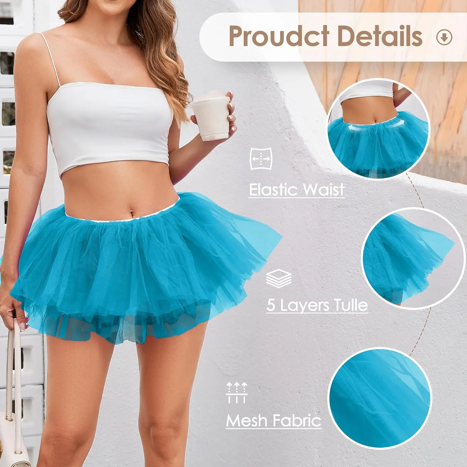 Women 5 Layers Tutu Fluffy Dance Ballet Bubble Skirt Puffy Elastic Tulle Short Skirts Halloween Christmas Costume