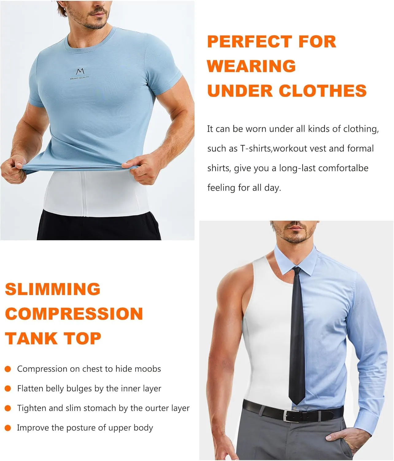 Wonderience Men Shapewear Slimming Body Shaper Compression Shirt Tank top with Zipper Underwear For tummy control