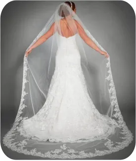 Yalice Catherdal Wedding Veils for Brides Long Bridal Veil 1 Tier Veils Floral Lace Soft Tulle Veils with Comb 118''