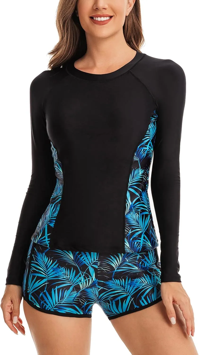 YATEEN Women's Long Sleeve Sun Protection Rash Guard Wetsuit Two Piece Swimsuit Set