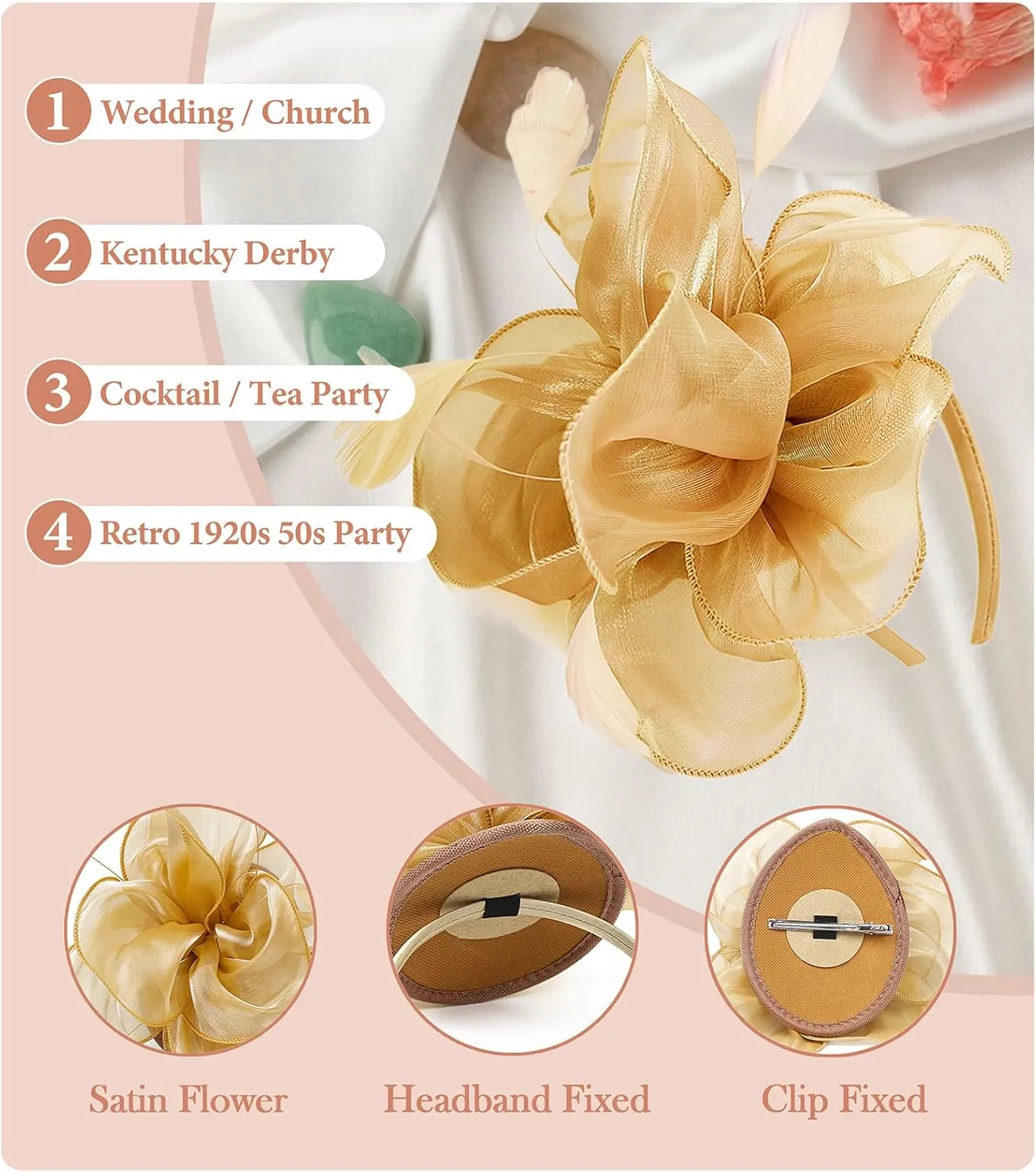 Z&X Sinamay Fascinator Pillbox Hats for Women Feather Flower Church Derby Headband Clip Wedding Tea Party Hat