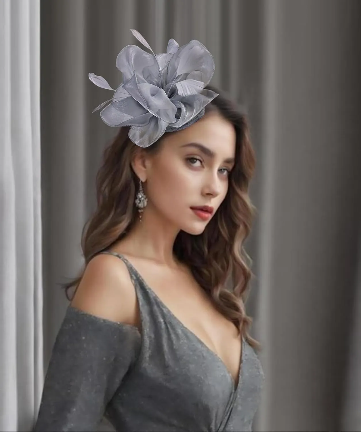 Z&X Sinamay Fascinator Pillbox Hats for Women Feather Flower Church Derby Headband Clip Wedding Tea Party Hat