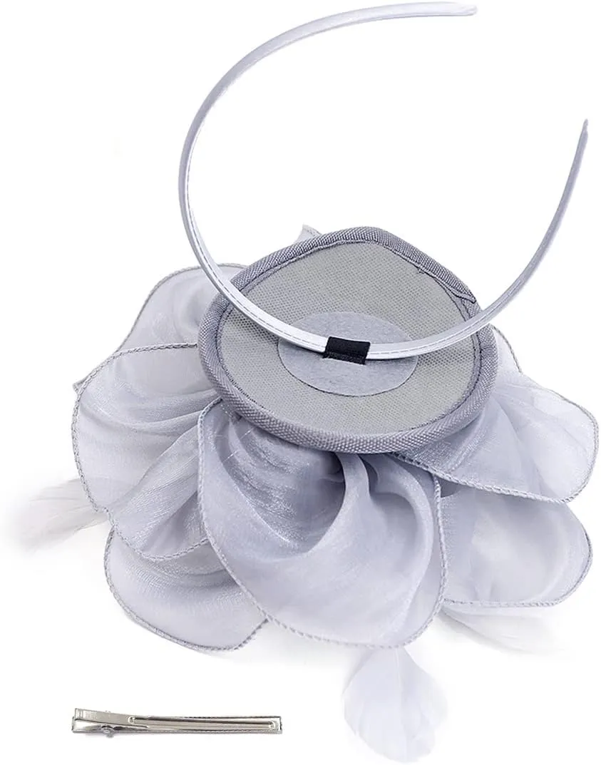Z&X Sinamay Fascinator Pillbox Hats for Women Feather Flower Church Derby Headband Clip Wedding Tea Party Hat