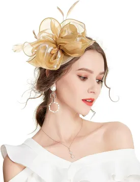 Z&X Sinamay Fascinator Pillbox Hats for Women Feather Flower Church Derby Headband Clip Wedding Tea Party Hat