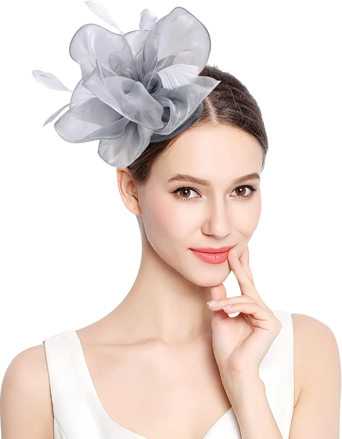 Z&X Sinamay Fascinator Pillbox Hats for Women Feather Flower Church Derby Headband Clip Wedding Tea Party Hat