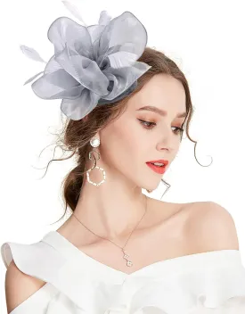 Z&X Sinamay Fascinator Pillbox Hats for Women Feather Flower Church Derby Headband Clip Wedding Tea Party Hat