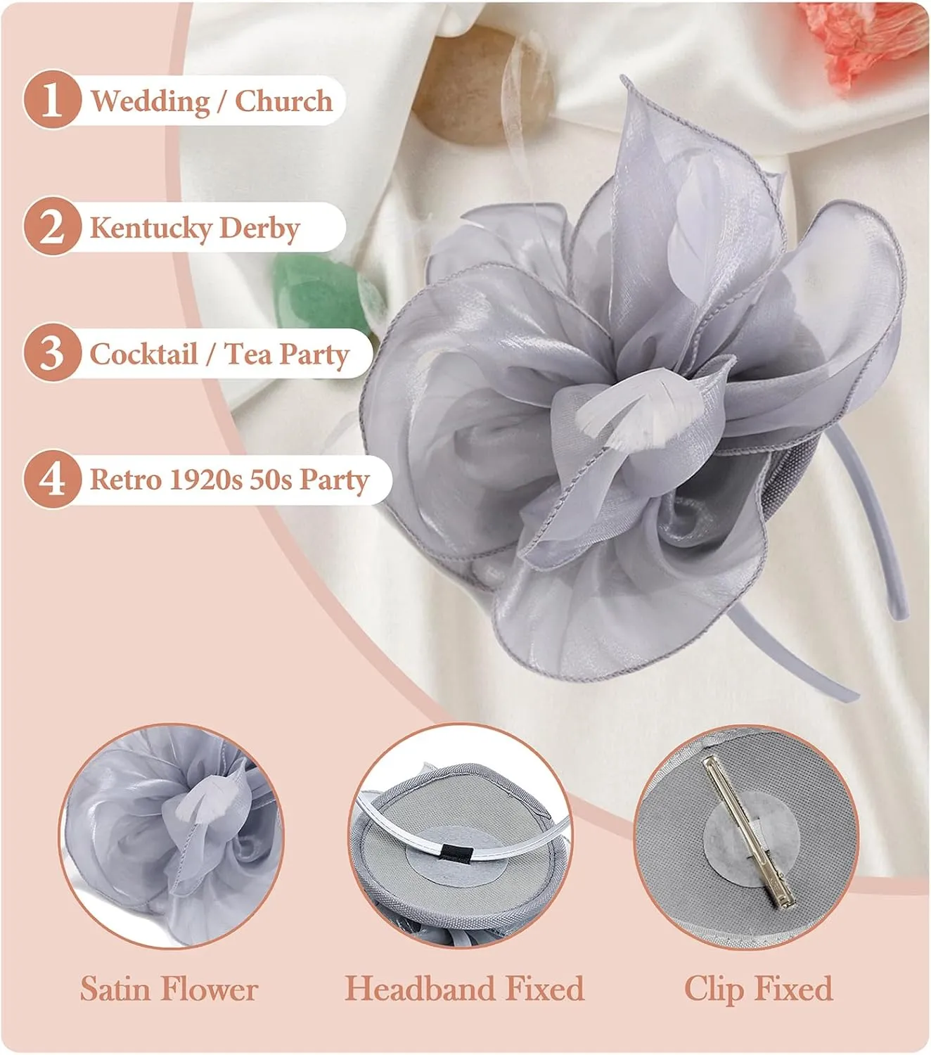 Z&X Sinamay Fascinator Pillbox Hats for Women Feather Flower Church Derby Headband Clip Wedding Tea Party Hat