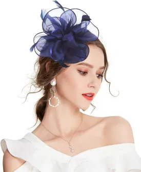 Z&X Sinamay Fascinator Pillbox Hats for Women Feather Flower Church Derby Headband Clip Wedding Tea Party Hat